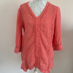 Women's Coral Linen Tunic L